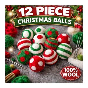 Dimensions Crafts 12pc Wool Felt Christmas Balls Polka Dot Striped Holiday Decor